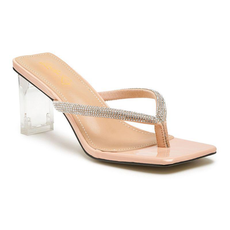 Nikok Crystal Lined Women's Thong Heeled Sandals, Size: 7, Black Product Image