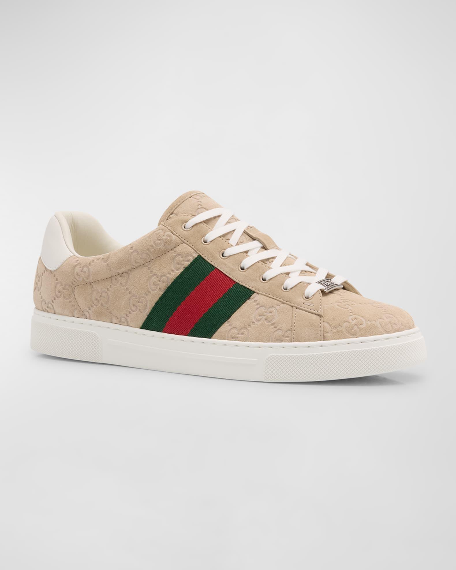 Men's Ace Suede Monogram Low-Top Sneakers Product Image
