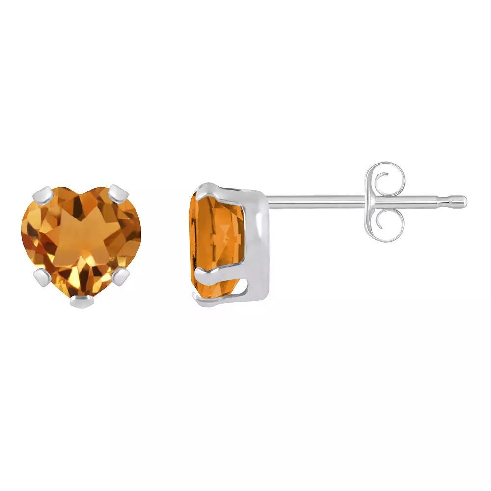 Celebration Gems 10k White Gold 5 mm Heart Shape Gemstone Stud Earrings, Women's, Citrine Product Image