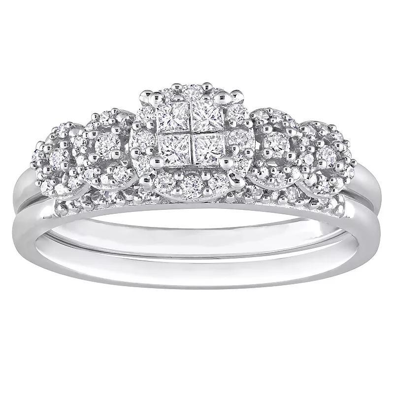 Stella Grace 10k White Gold 1/3 Carat T.W. Diamond Cluster Bridal Ring Set, Women's, Size: 7.50 Product Image