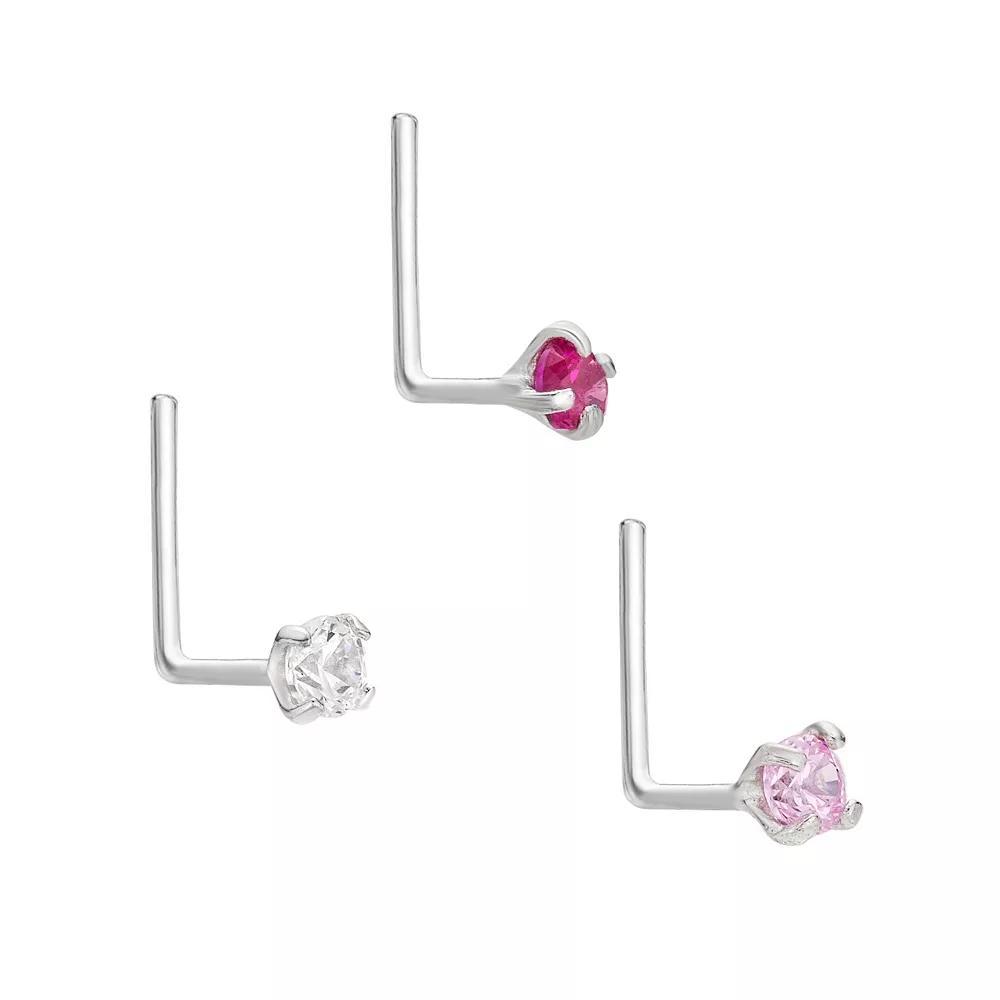 Lila Moon 14k Gold 2 mm Pink Cubic Zirconia L-Shape Nose Stud Set, Women's, 14k Whgold Product Image
