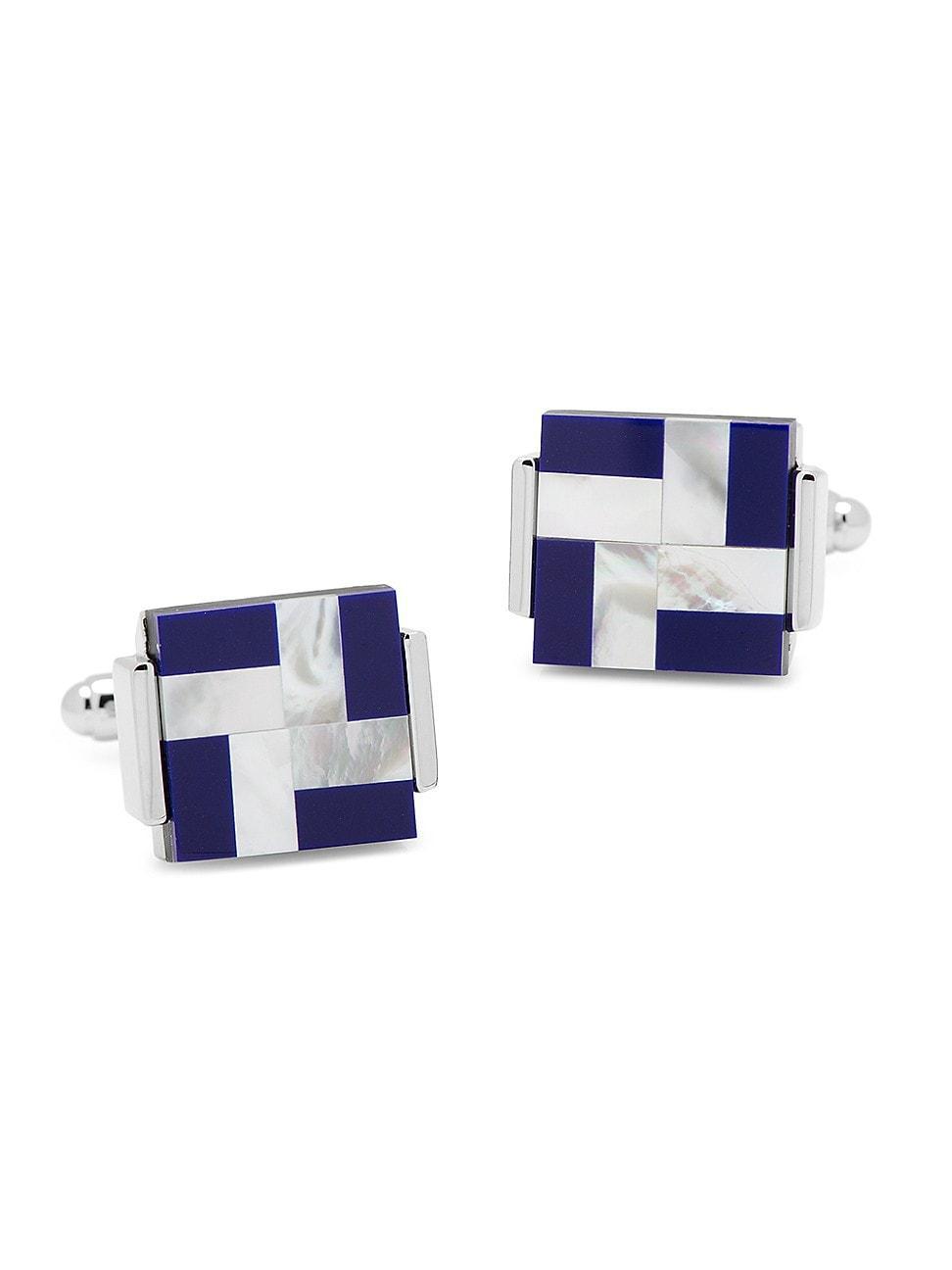 Mens Mother-of-Pearl and Blue Lapis Windmill Square Cufflinks Product Image