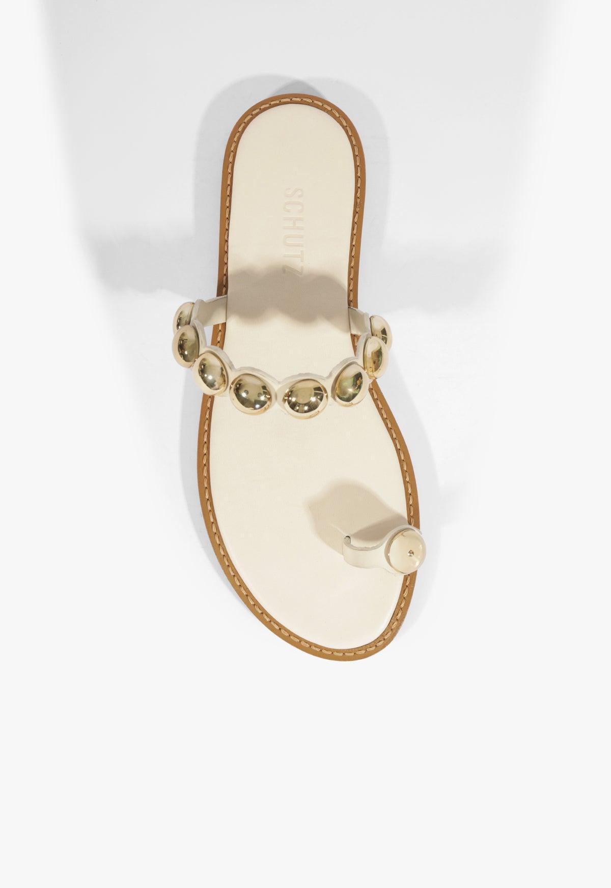 Romy White Leather Flat Sandal Product Image