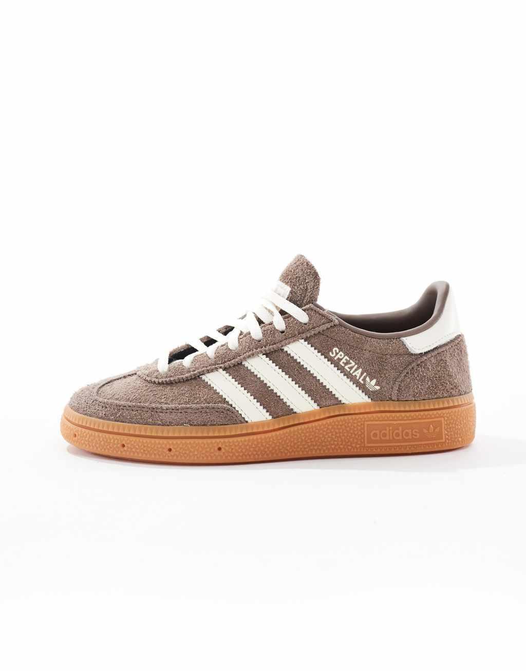 adidas Originals Handball Spezial gum sole trainers in brown and white Product Image