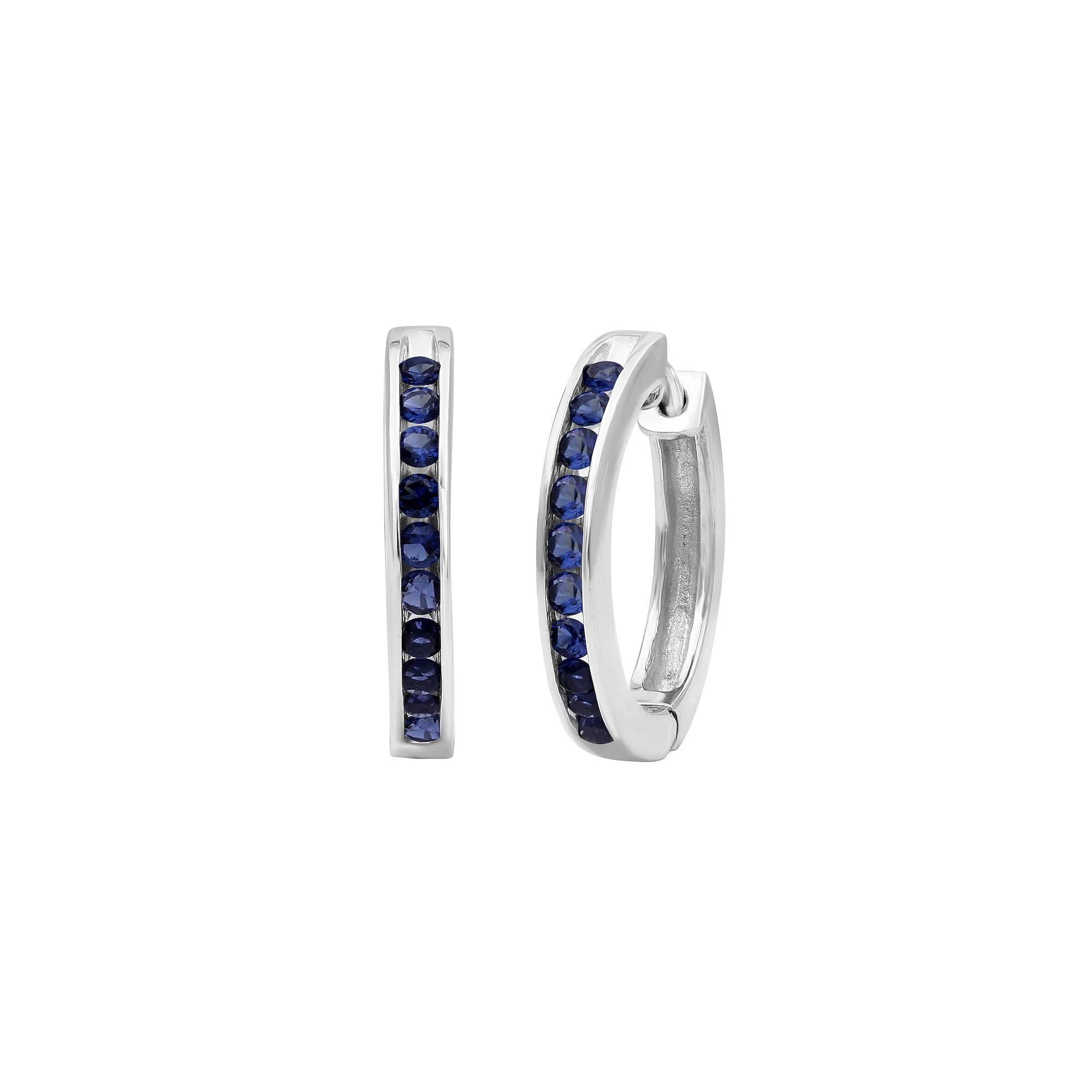 Jewelexcess Sterling Silver Lab-Created Gemstone Channel-Set Ten Stone Hoop Earrings, Women's, Created Blue Product Image