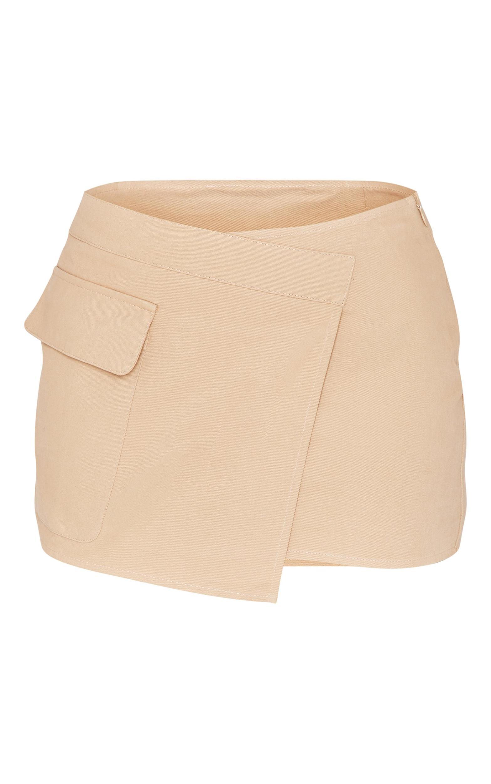 Beige Woven Cargo Wrap Mini Skirt Product Image