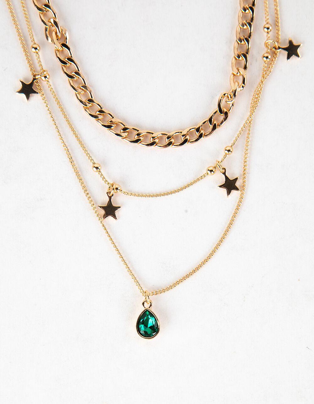 FULL TILT Layered Cuban Link Star Charm Necklace - GOLD Product Image