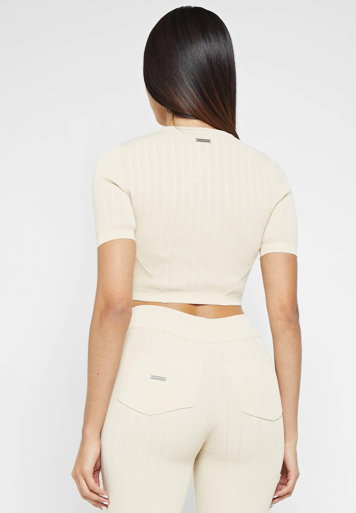 Knitted Lace Up Top - Beige Female Product Image