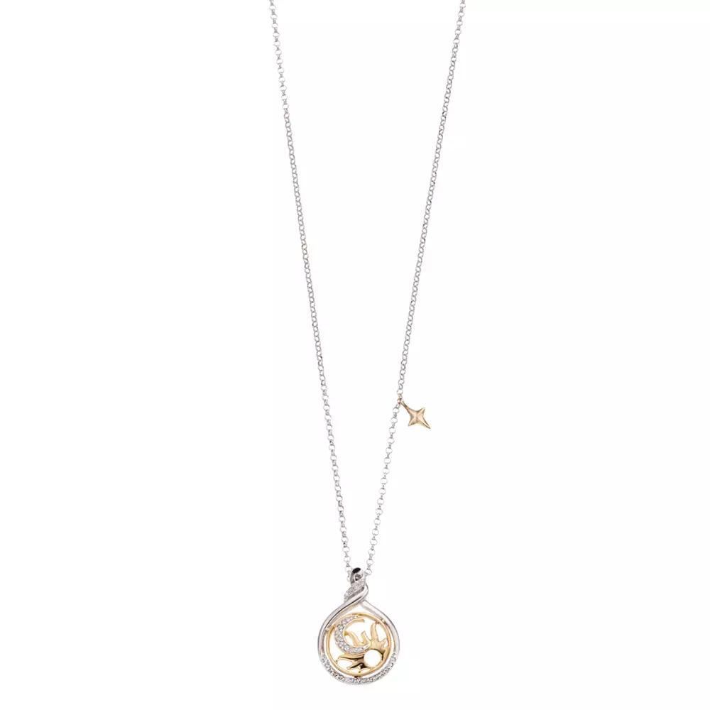 Two-Tone Sterling Silver 1/10 Carat T.W. Diamond Crescent Moon & Sun Pendant Necklace, Women's, Size: 18", Two Tone Product Image