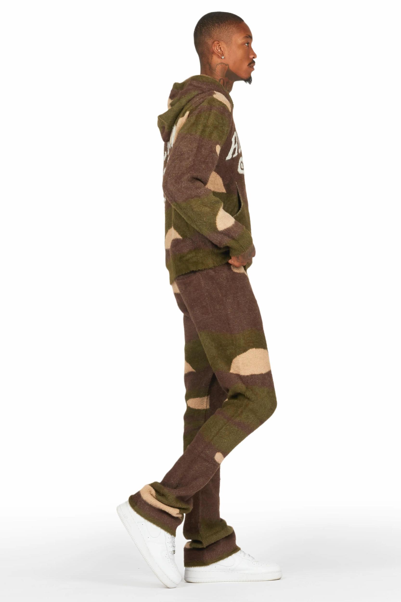 Member Green Camo Stacked Flare Knitted Mohair Track Set Male Product Image