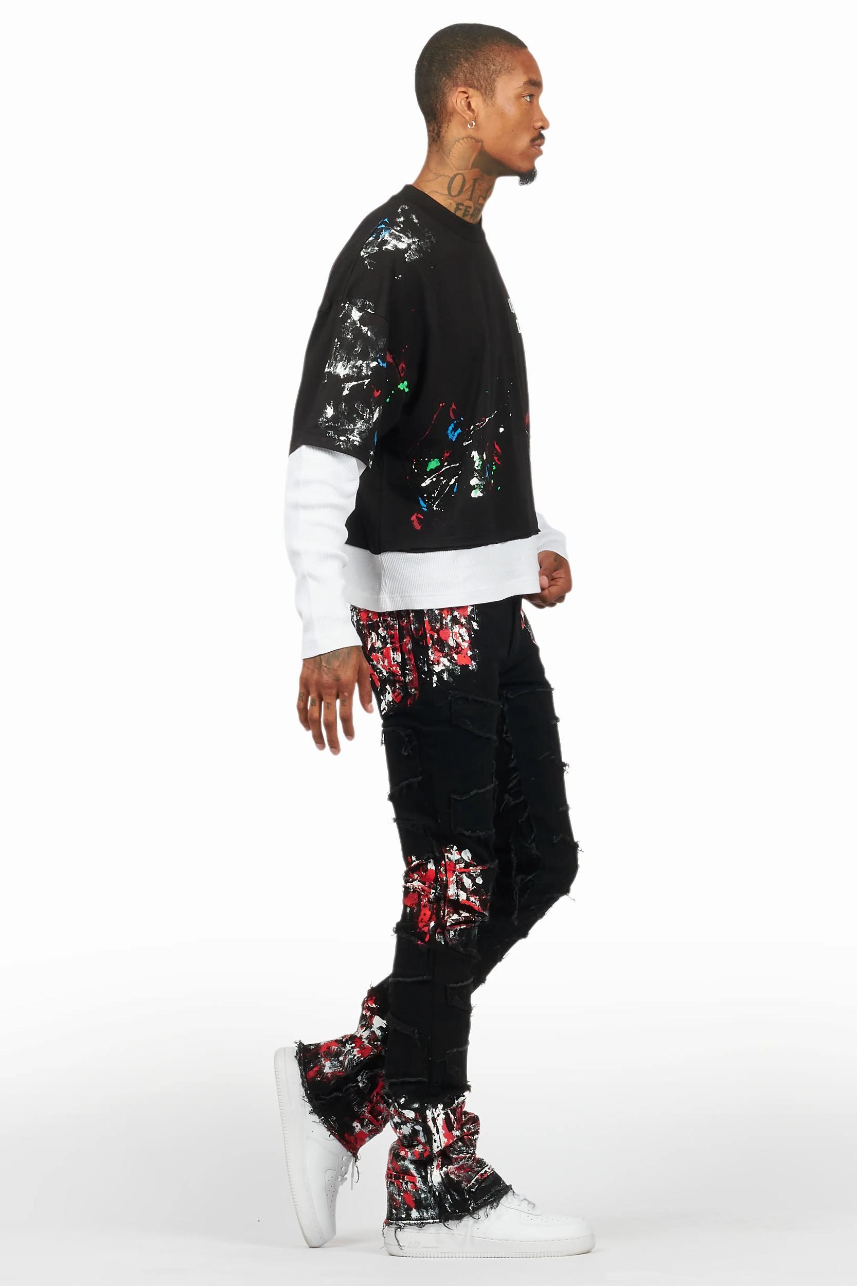 Kodak Black/Red Painter Stacked Flare Fringe Jean Male Product Image
