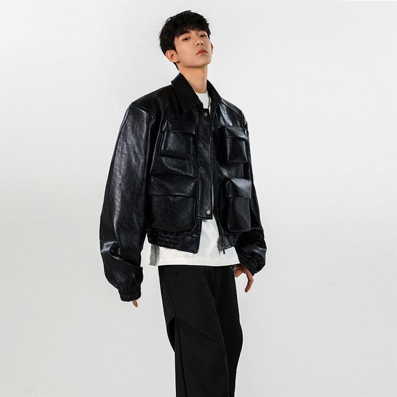 Faux Leather Zip Jacket Product Image