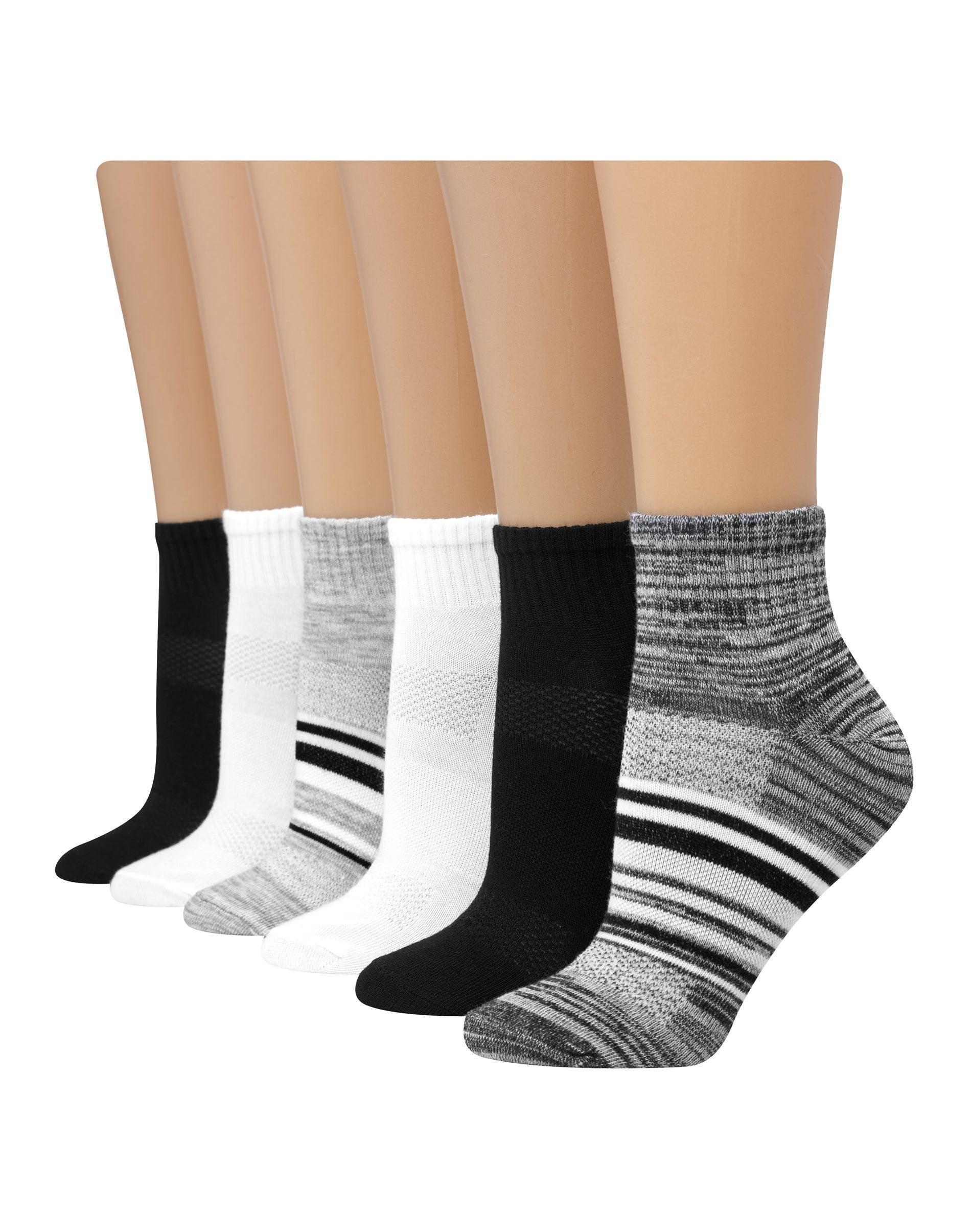Hanes X-Temp Womens Ankle Socks, 6-Pairs White Assorted Stripes 5-9 Product Image