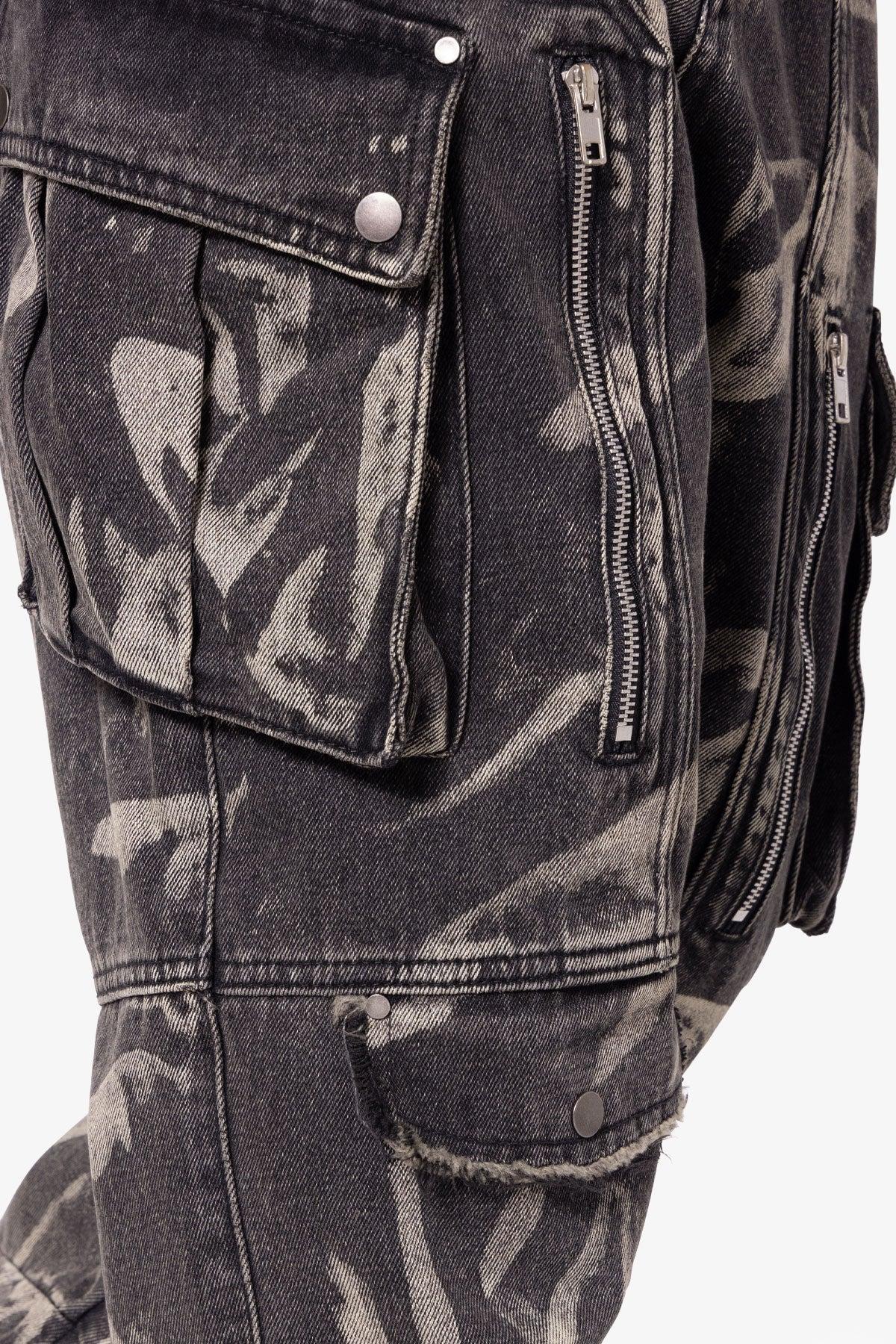 Ultra Baggy Rippled Denim Cargo Pants - Black Product Image