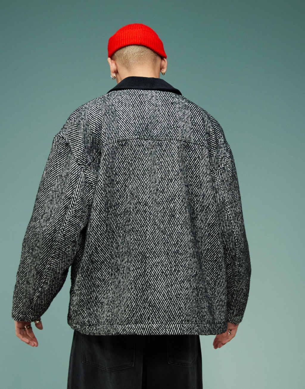ASOS DESIGN oversized wool look worker jacket in gray Product Image