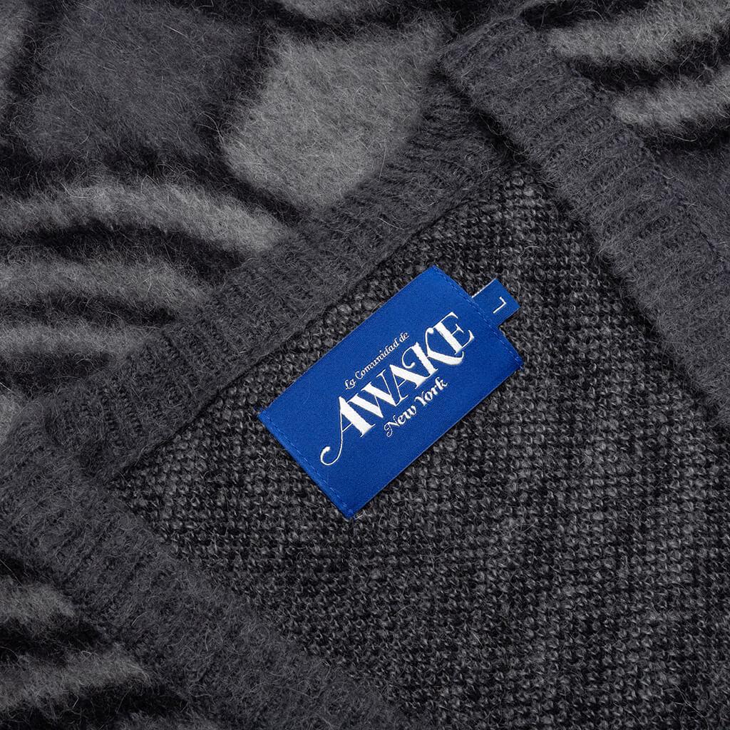 Wavy Jacquard Mohair Cardigan - Charcoal/Grey Male Product Image