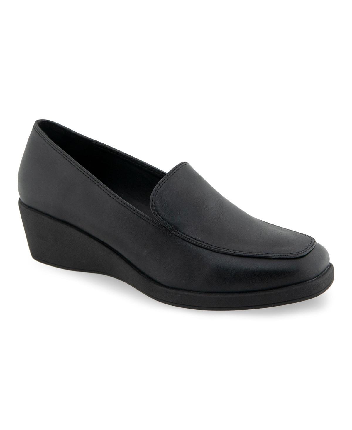 Aerosoles Tart Women's Wedge Heel Loafers, Size: 7.5, Black Faux Leather Product Image