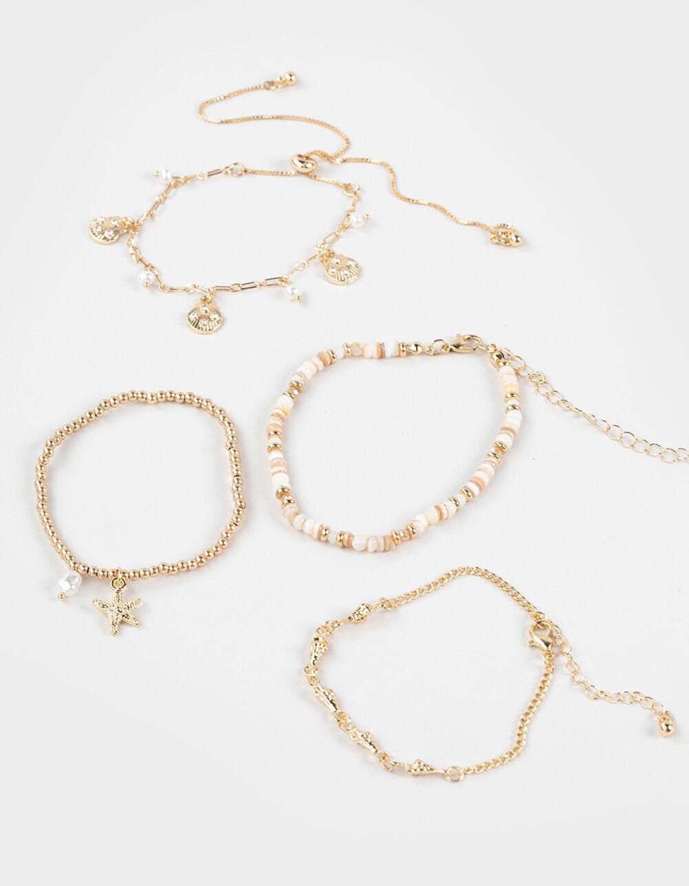 FULL TILT 4 Pack Sea Shell/Beaded Bracelets - GOLD Product Image