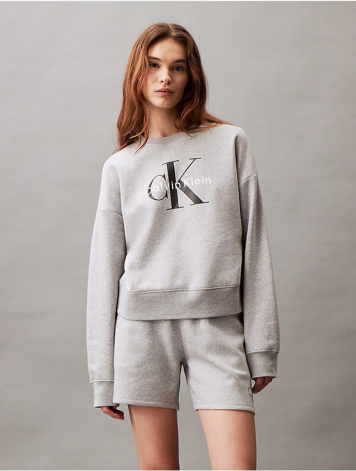 Calvin Klein Women's Monogram Logo Fleece Relaxed Crewneck Sweatshirt - Black - XS Product Image