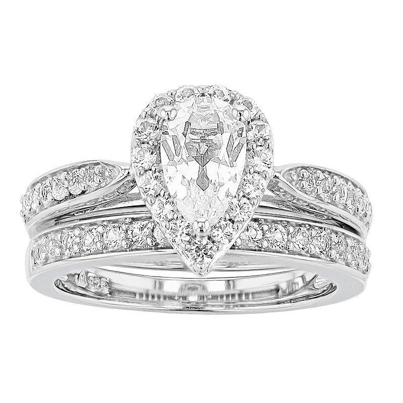 Sterling Silver Lab-Created White Sapphire Teardrop Engagement Ring Set, Women's, Size: 7 Product Image