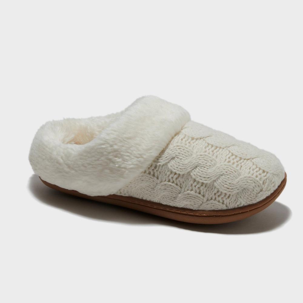 dluxe by dearfoams Women's Carol Slippers - Cream L: Cushioned Insole, Indoor/Outdoor Outsole, Machine Washable Product Image