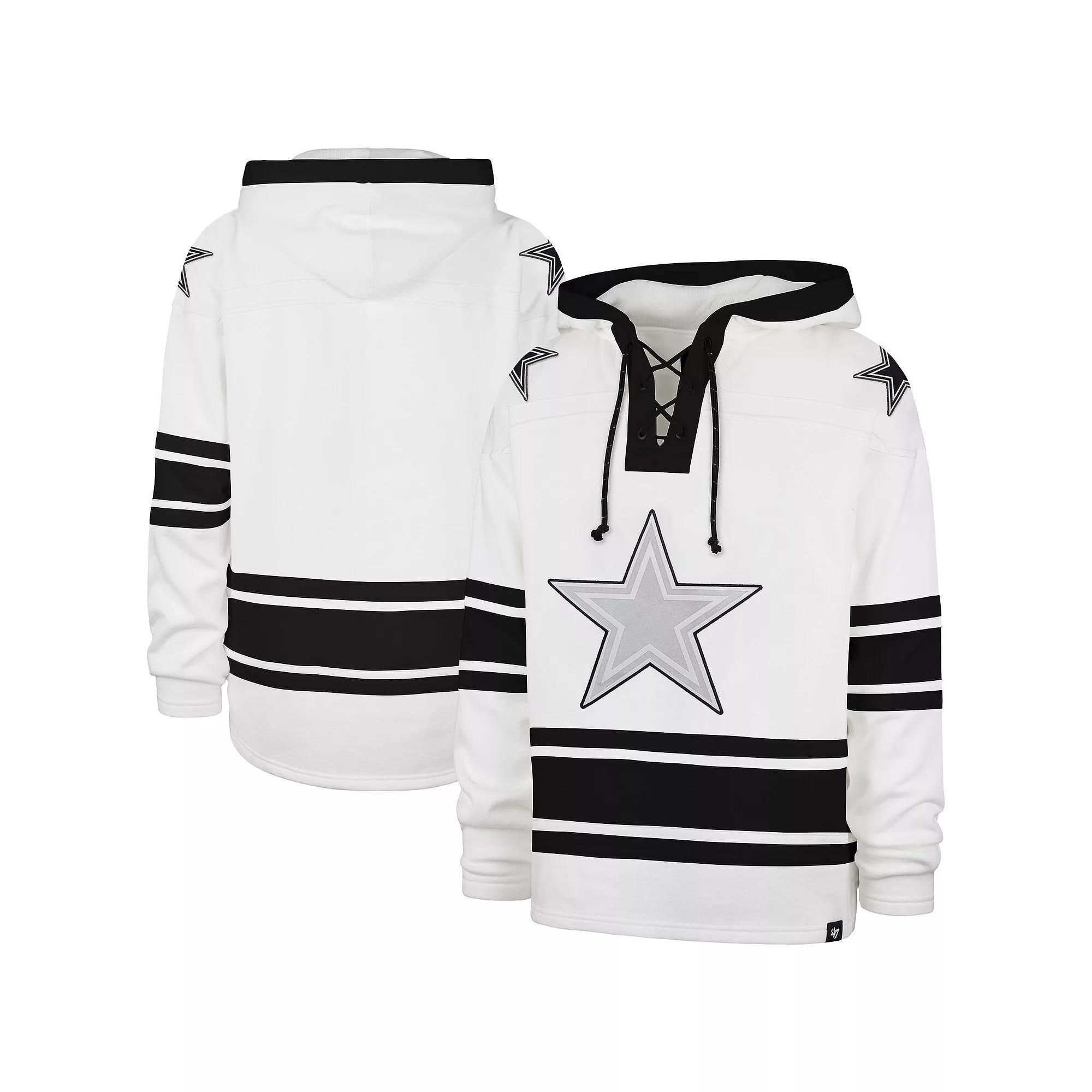Men's '47 White Dallas Cowboys After Image Superior Lacer Pullover Hoodie, Size: Medium Product Image