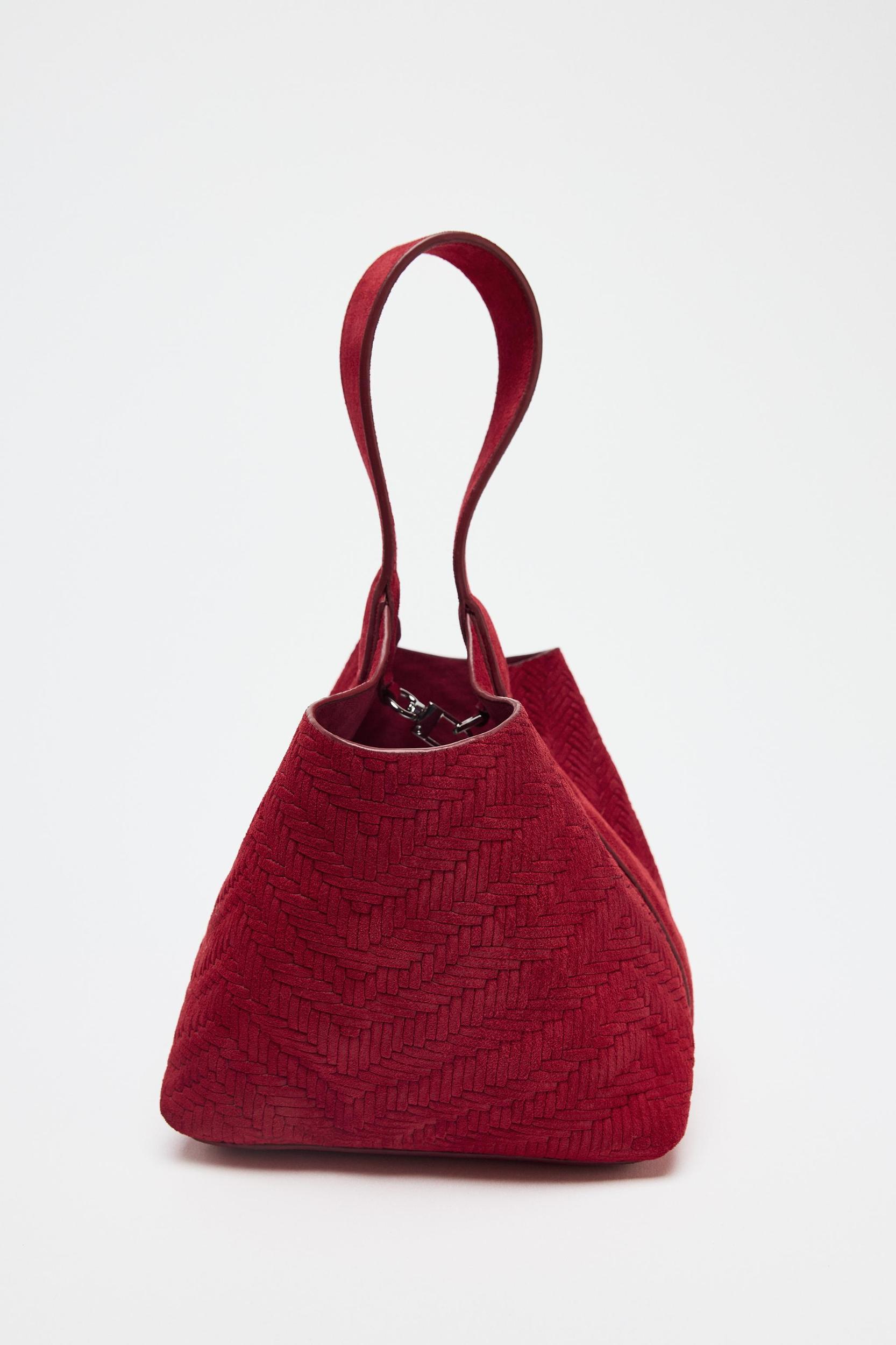 BRAIDED SPLIT LEATHER MINI BUCKET BAG Product Image