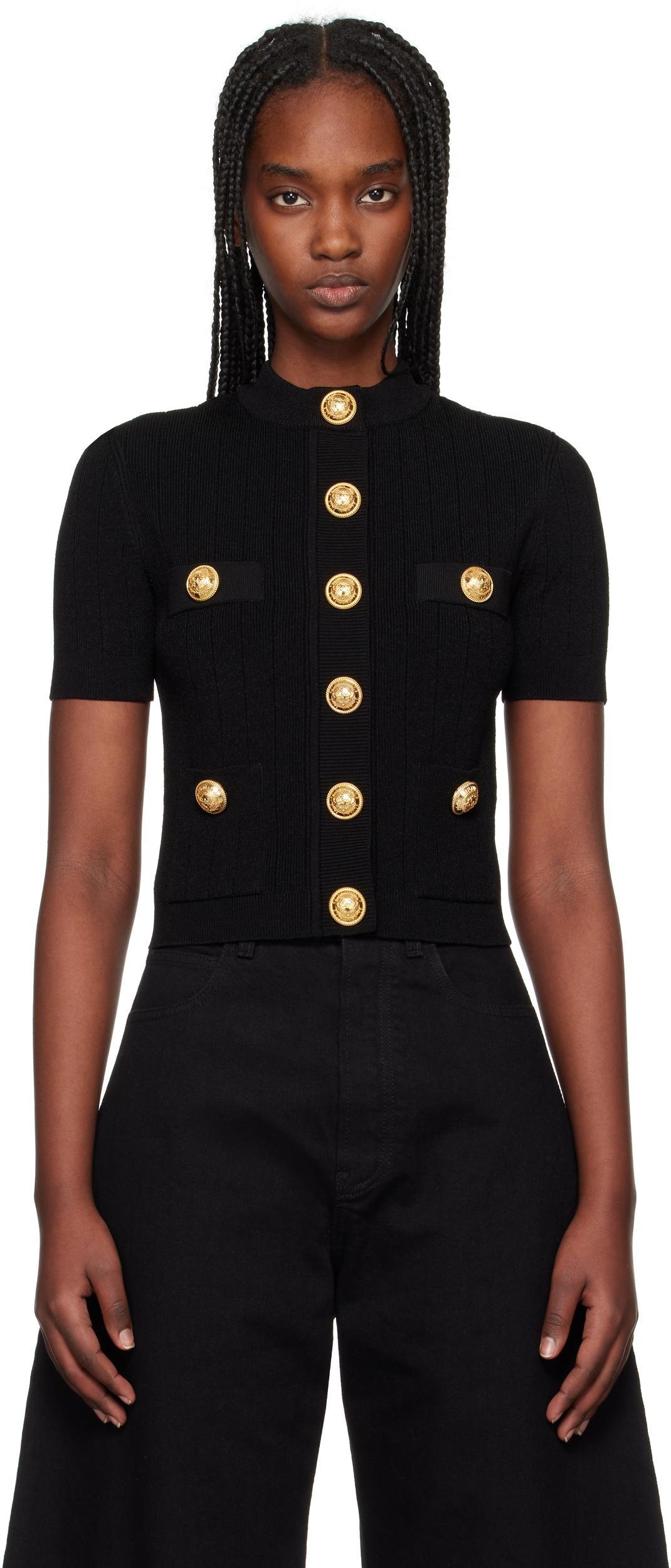 BALMAIN Mini Black Dress With Golden Buttons In Stretch Viscose Woman In Opa Noir Product Image