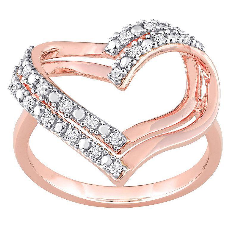 Stella Grace Sterling Silver 1/5 Carat T.W. Diamond Heart Ring, Women's, Pink Tone Product Image