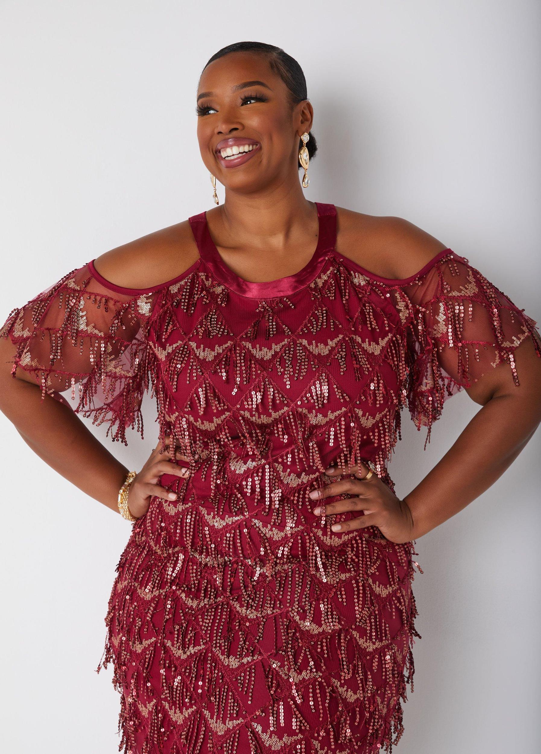 Plus Size Embellished Cold Shoulder Dress Ashley Stewart Product Image