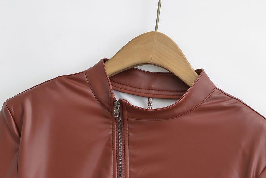 Faux Leather Asymmetrical Zip Jacket Product Image