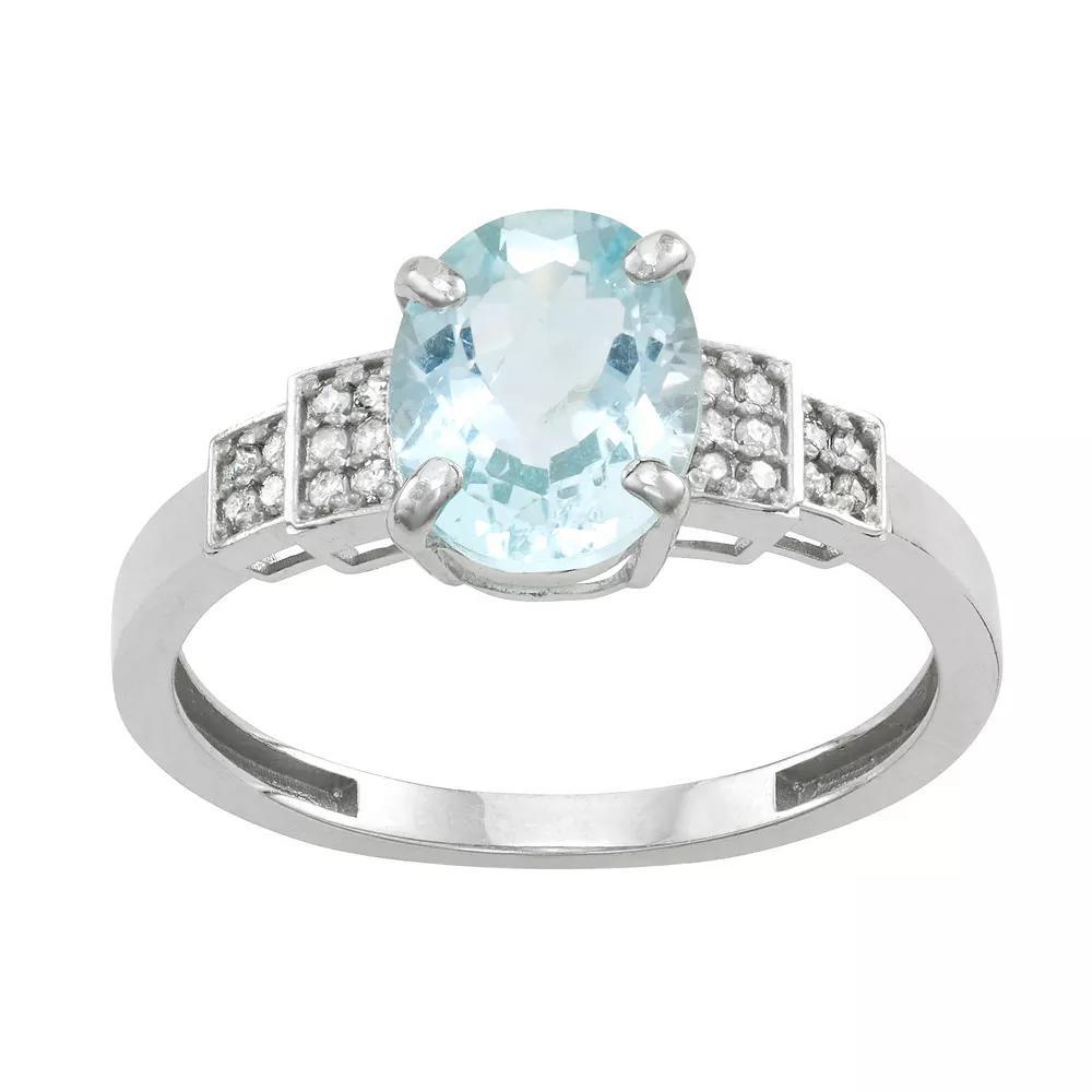 Tiara 10k Gold Aquamarine and Diamond Ring, Womens 10k Whgold Product Image