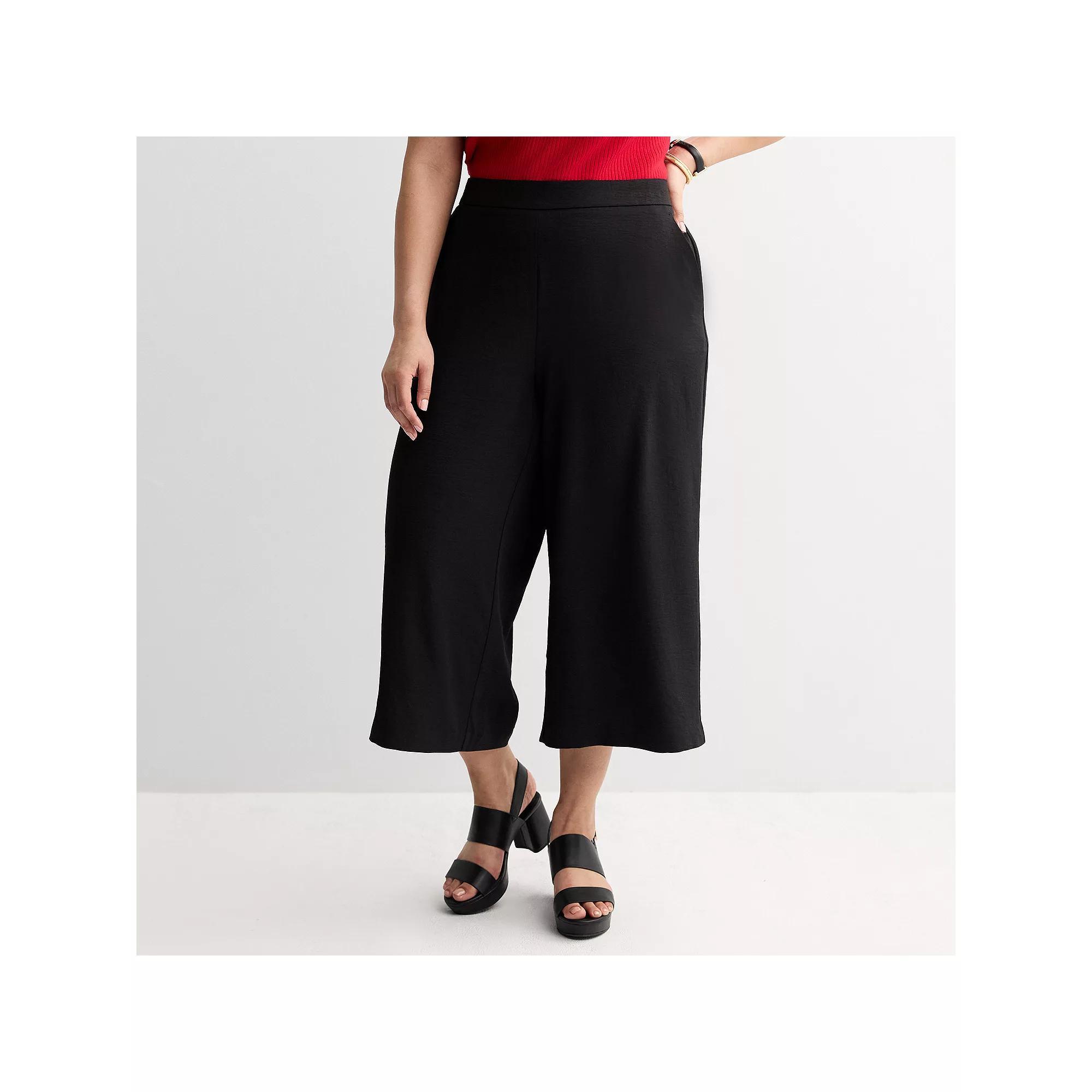 Plus Size Nine West Pull-On Flowy Wide Leg Cropped Pants, Women's, Size: 0X, Black Product Image