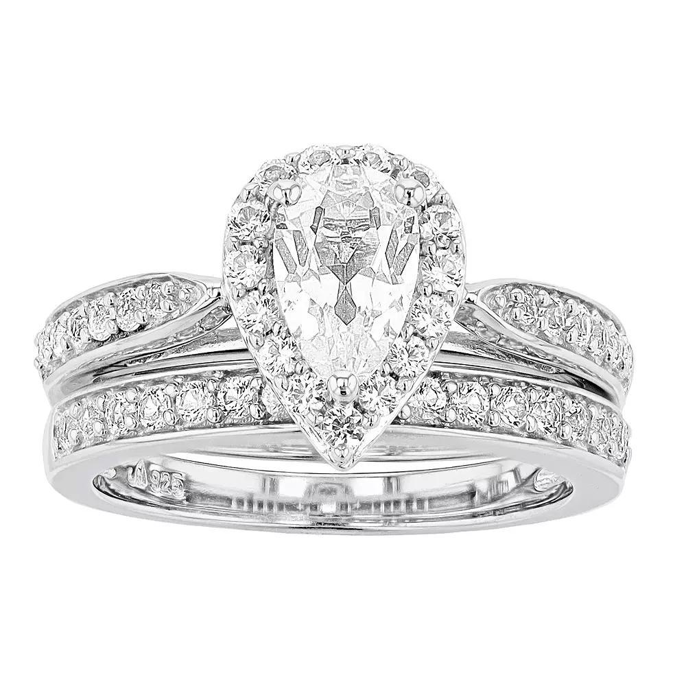 Sterling Silver Lab-Created White Sapphire Teardrop Engagement Ring Set, Women's, Size: 7 Product Image