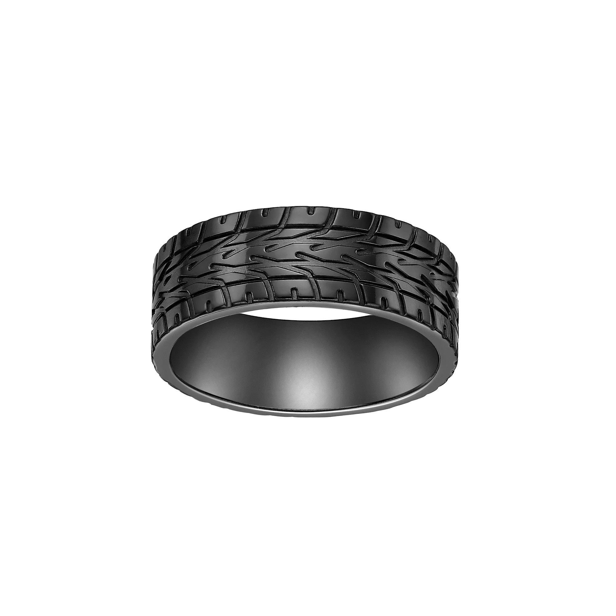 Men's LYNX Black Zirconium Tire Pattern Ring, Size: 11, Stainless Product Image
