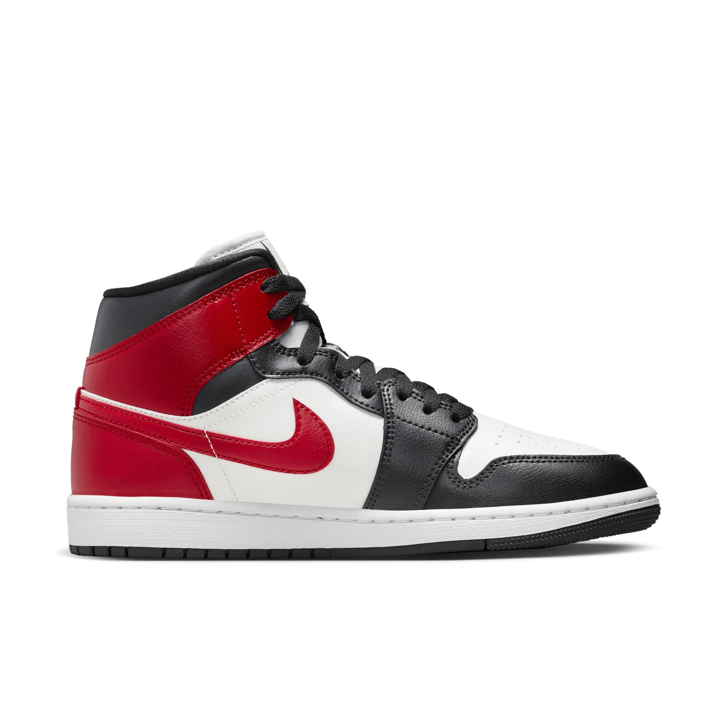 Jordan Womens Air Retro 1 Mid Casual Shoes in Sail/Gym Red/Off Noir Product Image