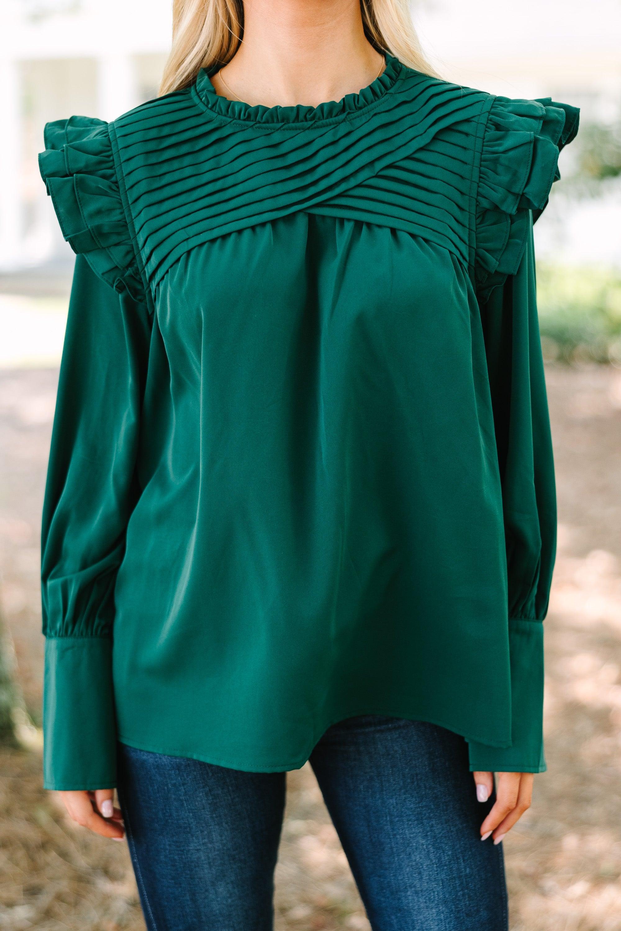 Save Your Applause Emerald Green Ruffled Blouse Female Product Image