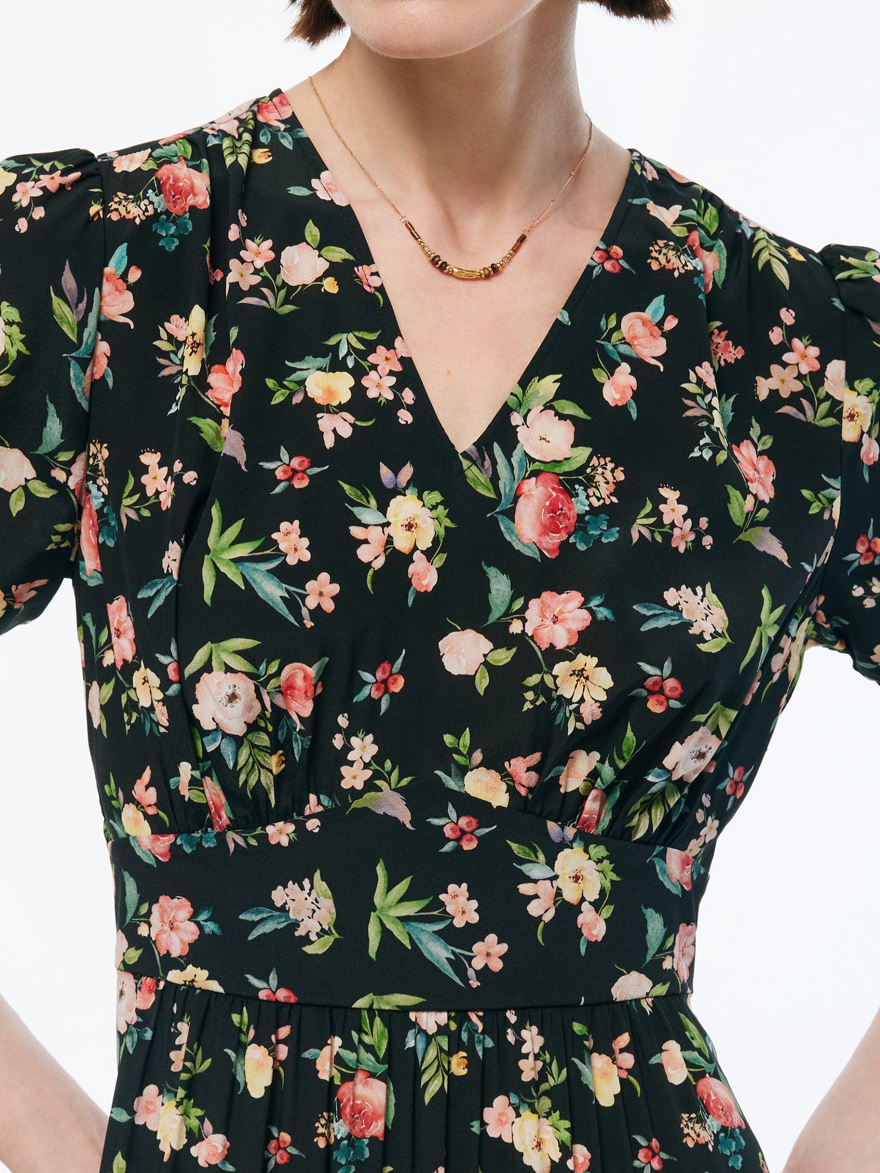 16MM Mulberry Silk Floral Print Women Puff Sleeve Maxi Dress Product Image