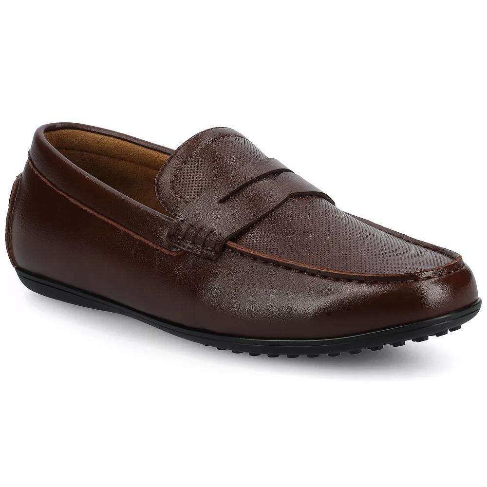 VANCE Yates Mens Comfort Perforated Slip-On Driving Penny Loafers in Regular and Wide Brown Product Image