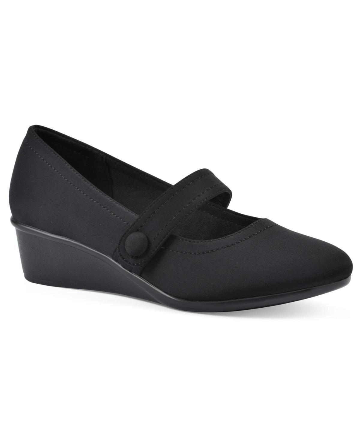 Cliffs by White Mountain Brightly Women's Wedge Mary Jane Shoes, Size: 7.5 Wide, Black Nylon Product Image