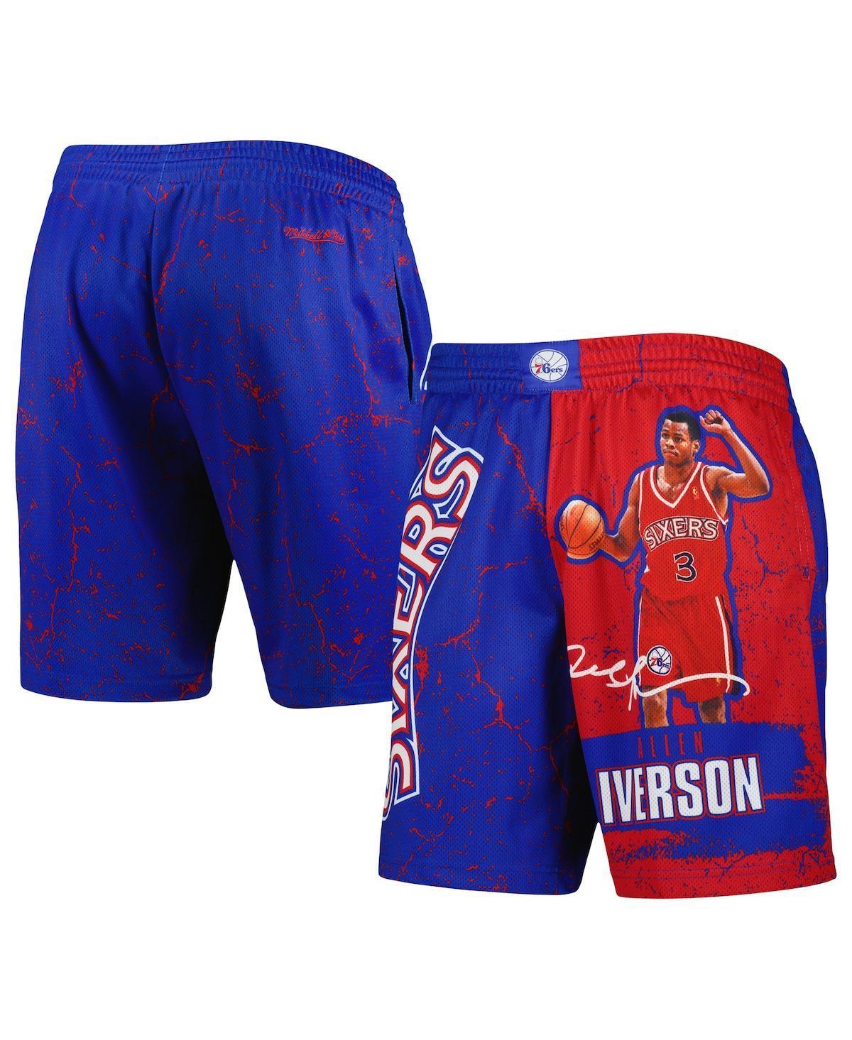 Men's Mitchell & Ness Allen Iverson Royal Philadelphia 76ers Hardwood Classics Player Burst Shorts, Size: XL, 76r Blue Product Image