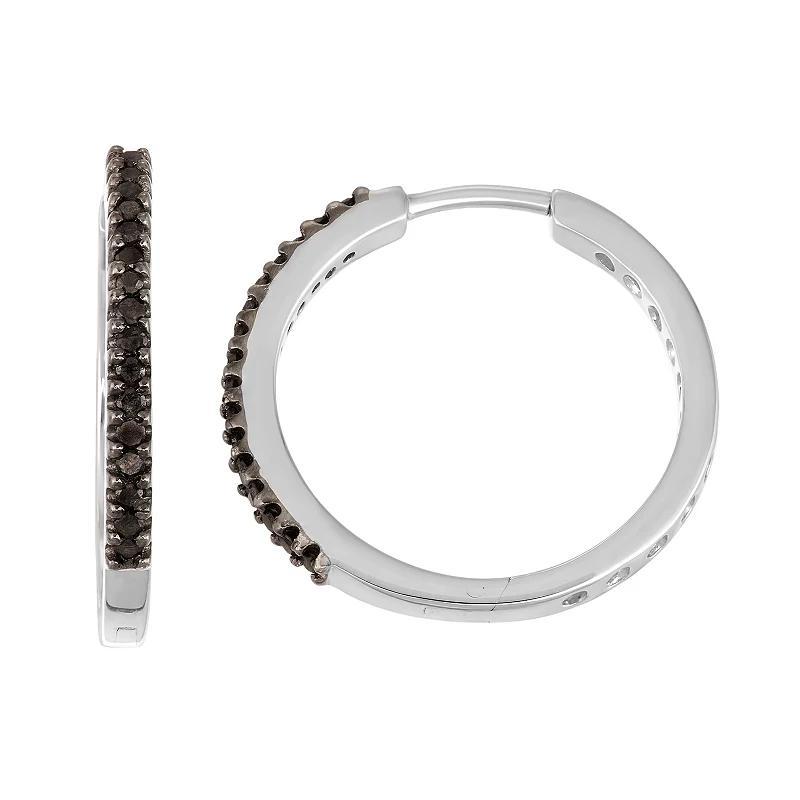 Sterling Silver 1/4 Carat T.W. Black Diamond Hoop Earrings, Women's Product Image