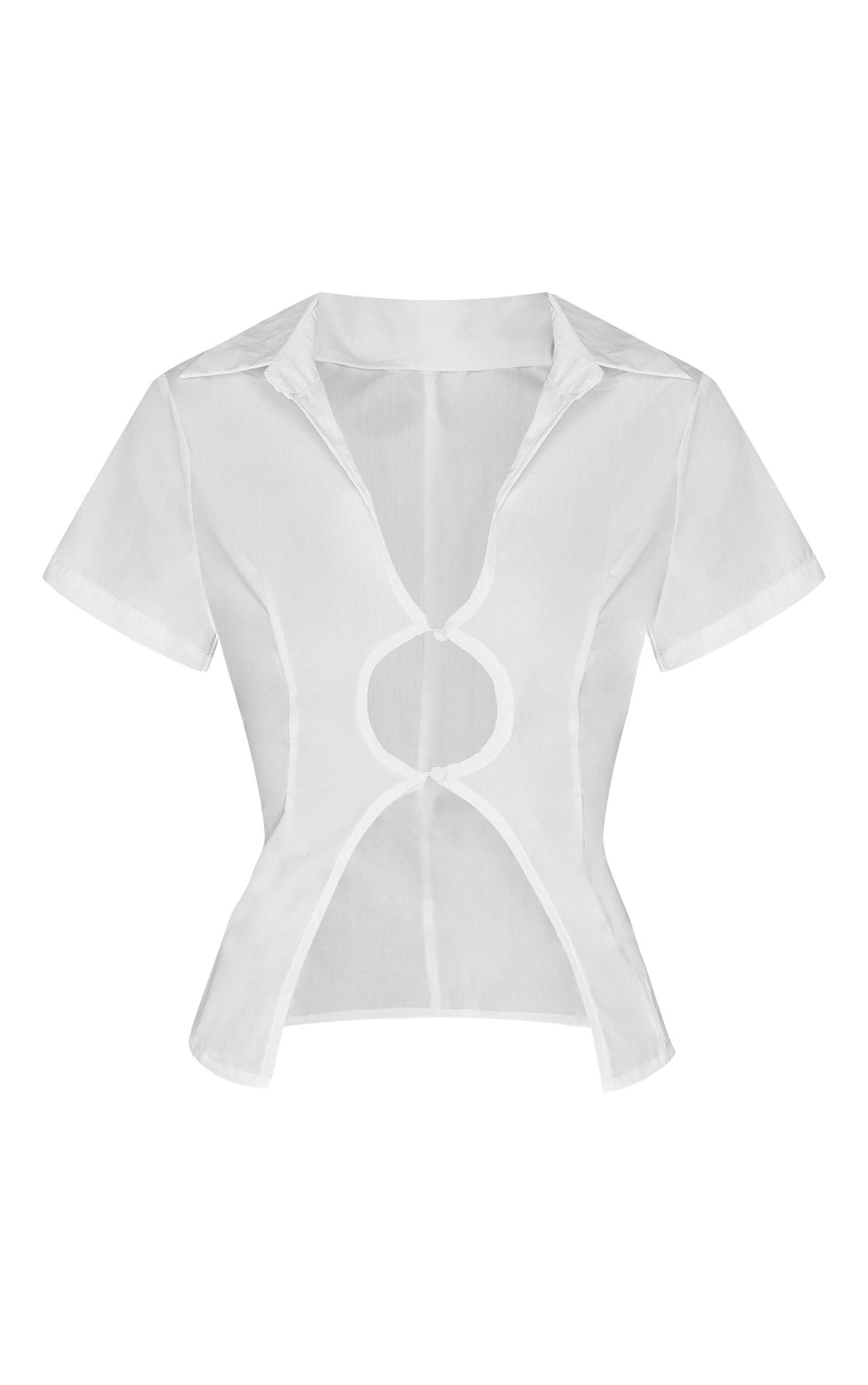 White Cut Out Short Sleeve Shirt Product Image