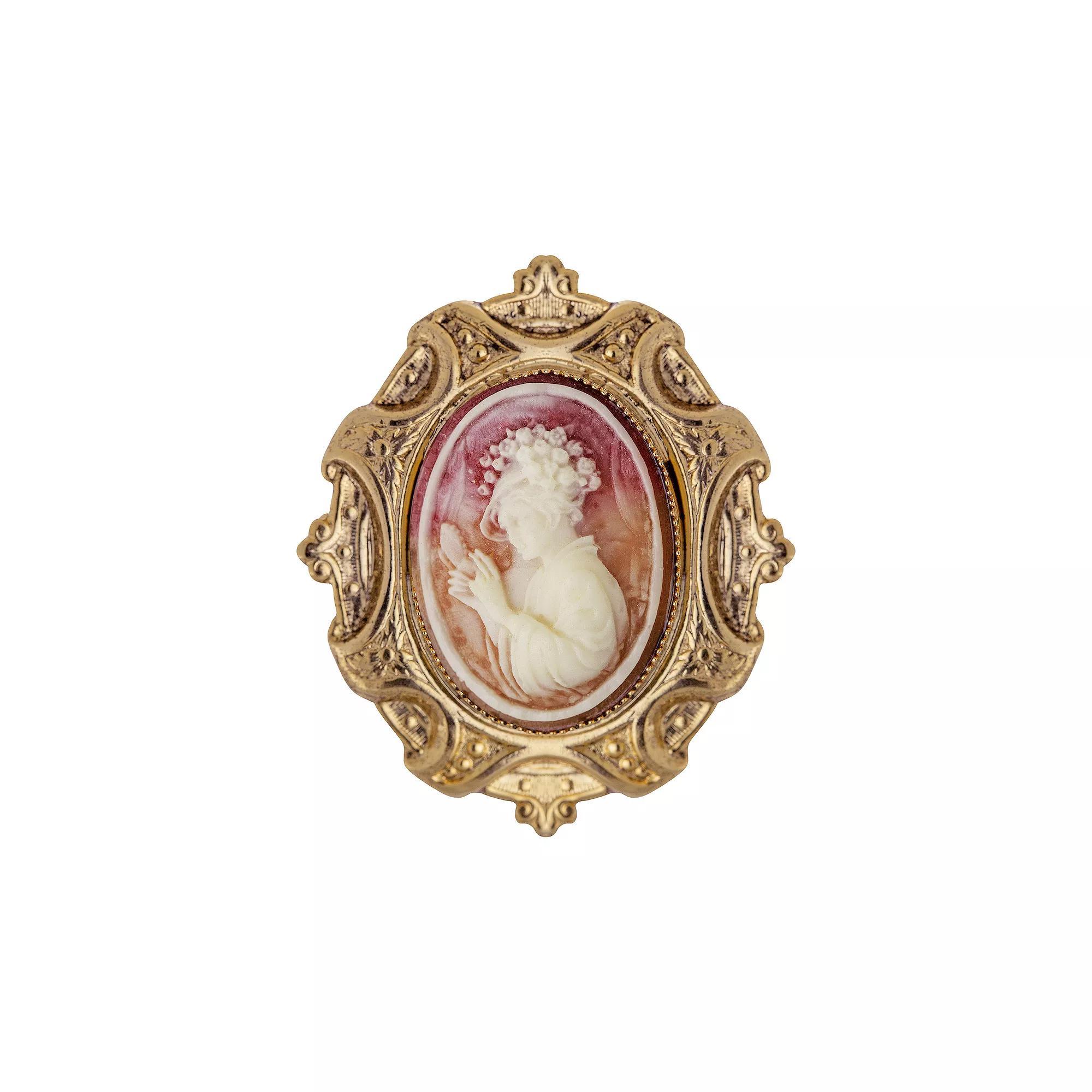 1928 Gold Tone Ivory & Carnelian Oval Cameo Brooch, Womens, Orange Product Image