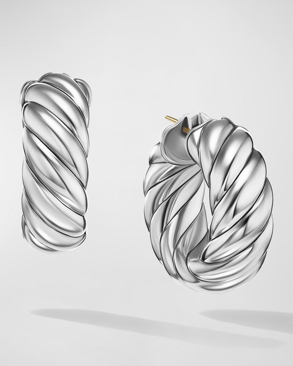 David Yurman Sterling Silver Sculpted Cable Huggie Hoop Earrings Product Image