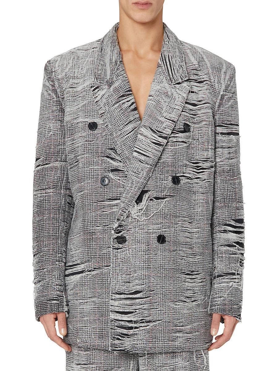 Mens Distressed Prince of Wales Denim Blazer Product Image