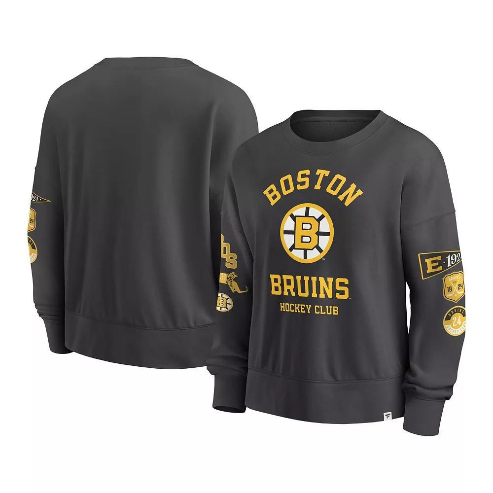 Women's Fanatics  Black Boston Bruins Oversized Vintage Go Team Pullover Sweatshirt, Size: XS Product Image