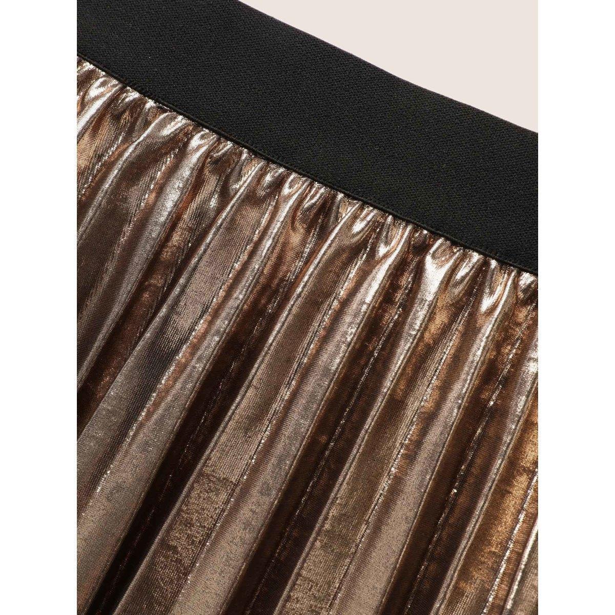Plus Size Glitter Metallic Luster Knitted Pleated Skirt Women Champagne Cocktail Pleated No stretch Party Skirts BloomChic 12/L Product Image