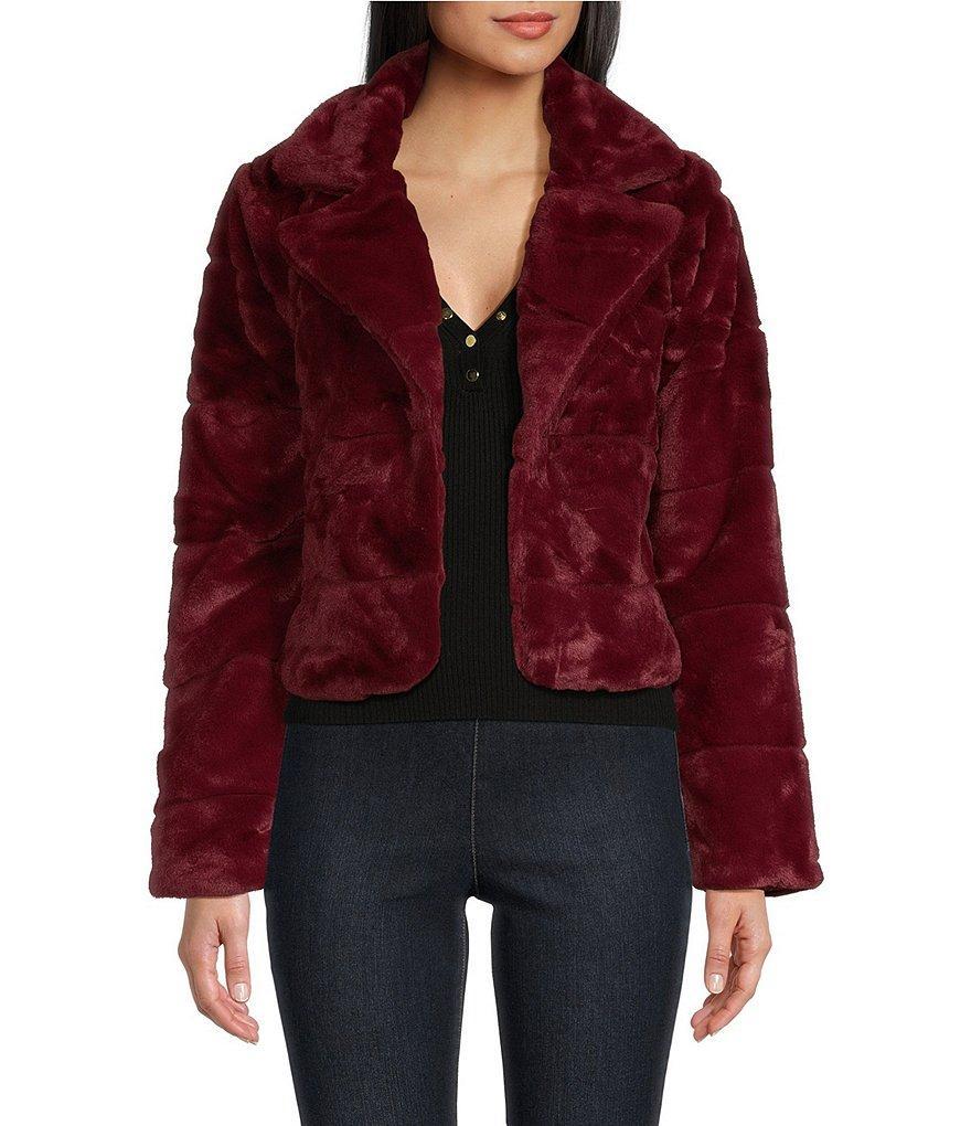 Jou Jou Faux Fur Notched Collar Crop Jacket Product Image