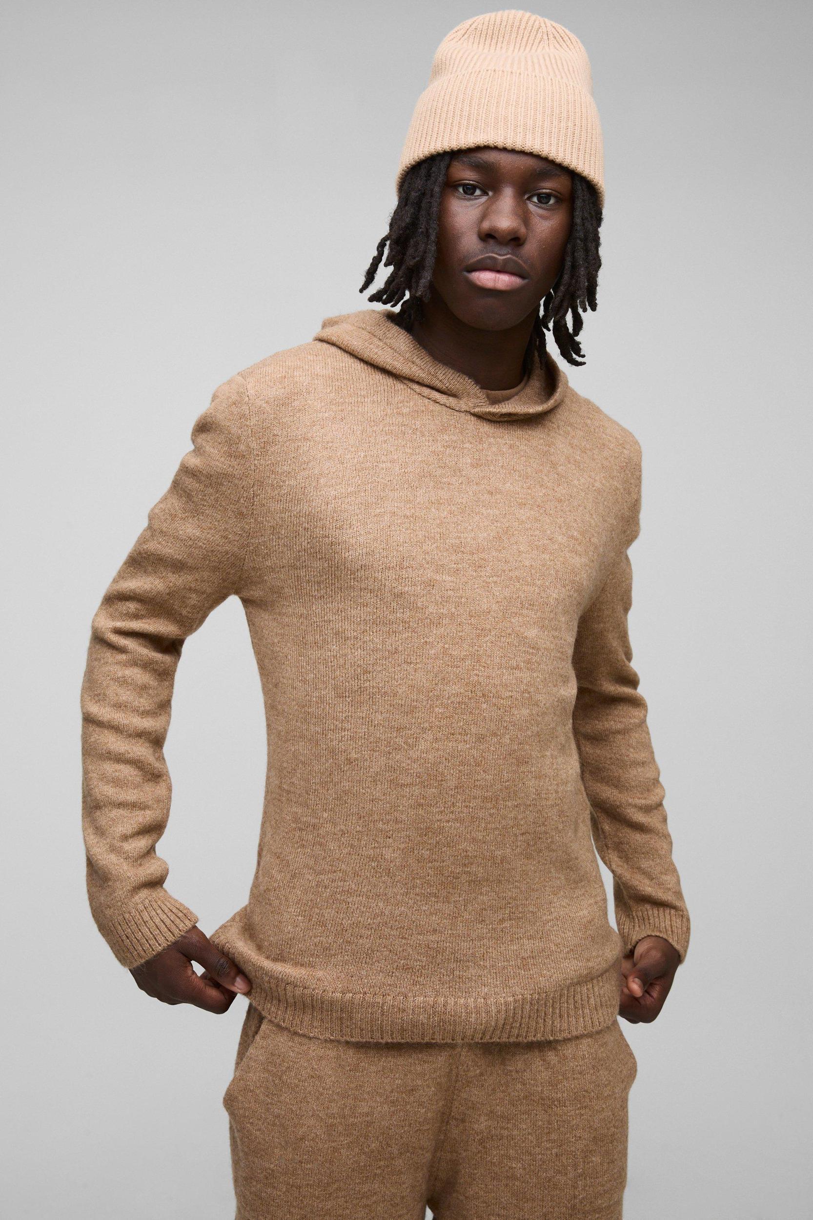 Regular Fit Brushed Knit Hoodie Split Hem Tracksuit | boohooMAN USA Product Image
